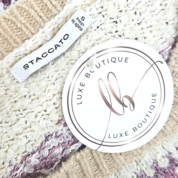 Staccato Womens Crew Neck Striped Purple & Beige Pullover Knit Sweater szS NWT - Picture 6 of 9